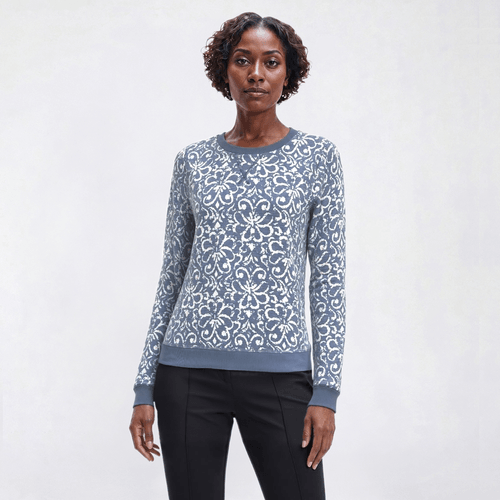 Womens Emily Daniels Long Sleeve Floral Ribbed Sweater - image 