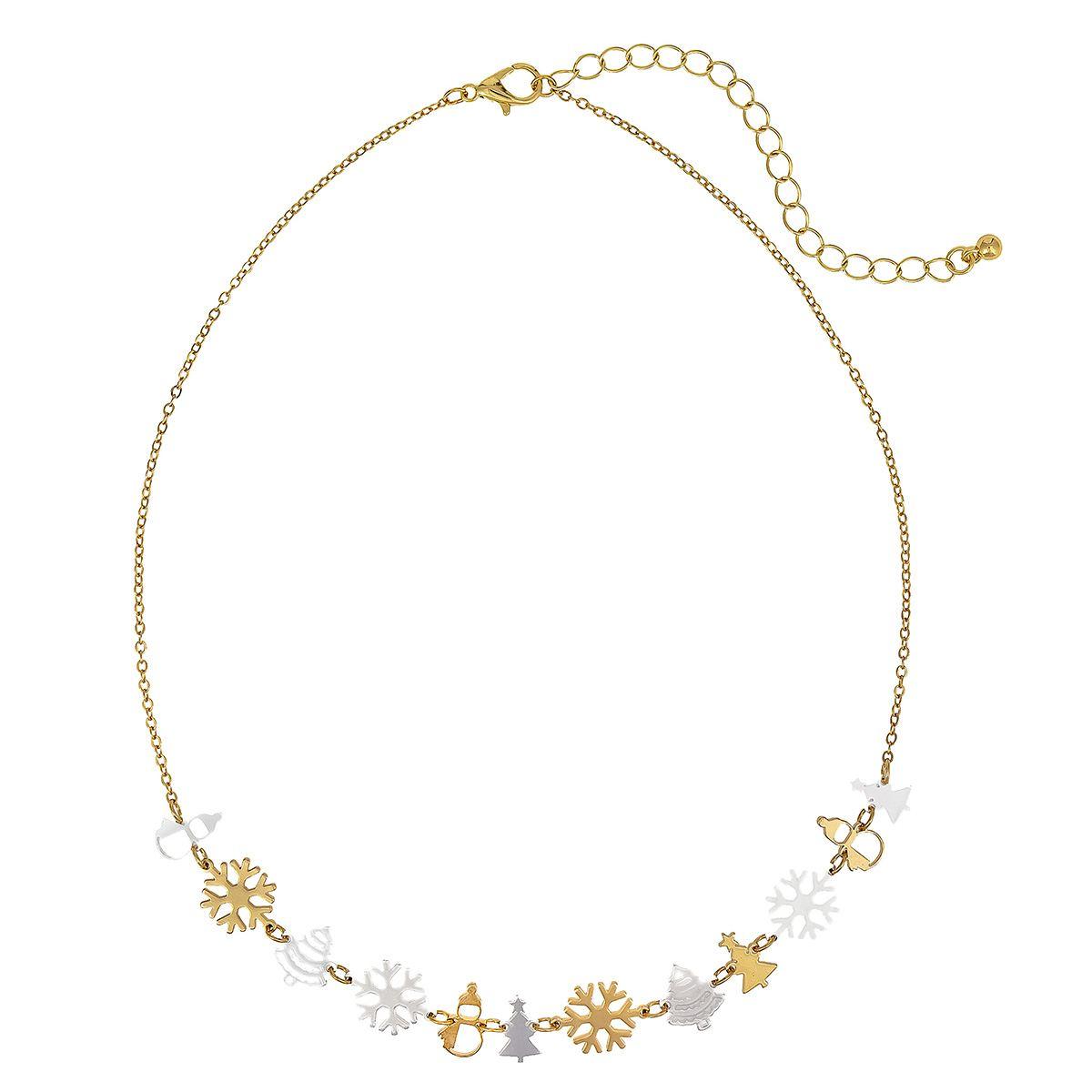 Two-Tone Snowflake & Tree Frontal Necklace