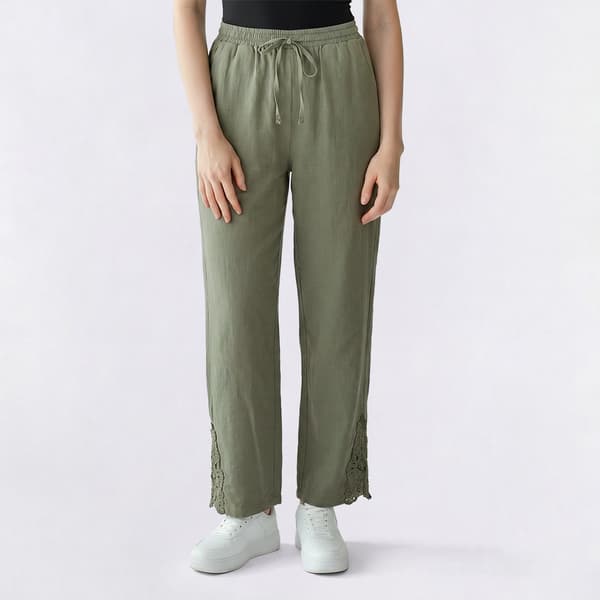 Juniors No Comment Linen Like Crochet Inset Pull On Pant
