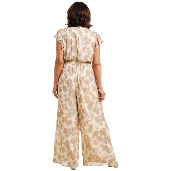 Womens MSK Flutter Sleeve Mock Neck Floral Jumpsuit