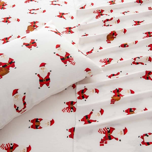 Freshfolds Cotton Jolly Santa Holiday 4pc. Flannel Sheet Set