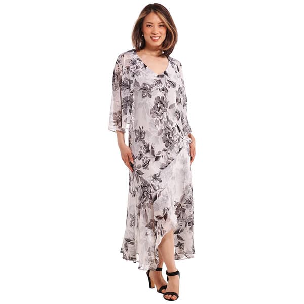 Petite R&M Richards 2pc. Floral Chiffon Long Jacket Dress - image 