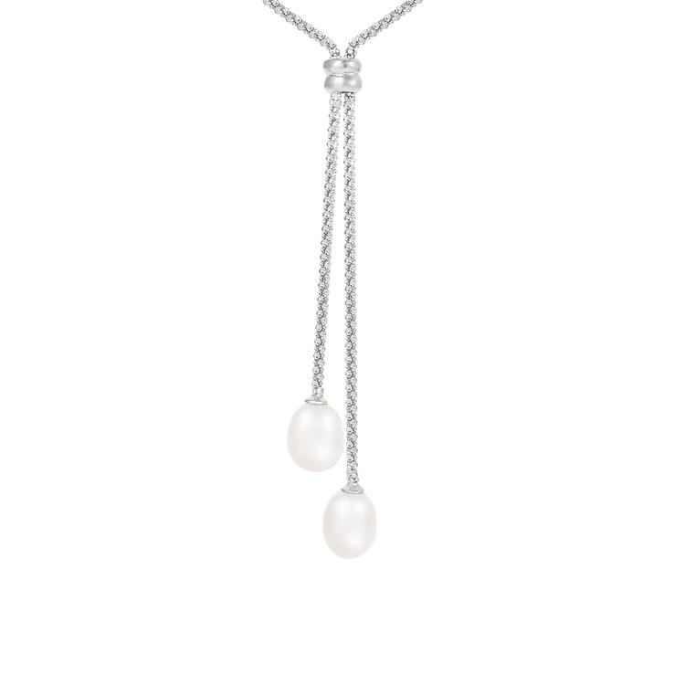 Splendid Pearls Sterling Silver Double Pearl Pendant Necklace