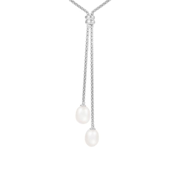 Splendid Pearls Sterling Silver Double Pearl Pendant Necklace - image 