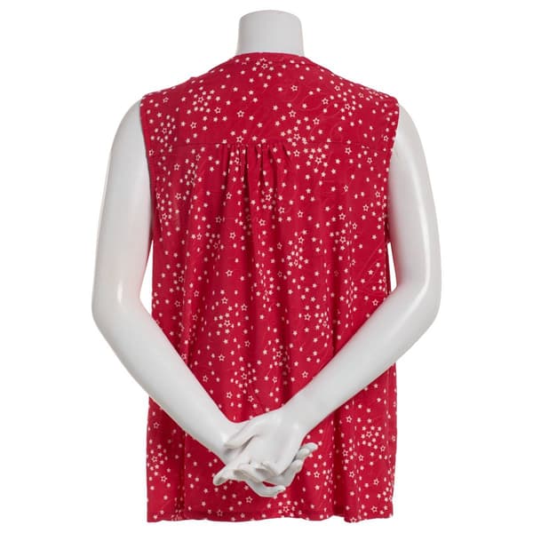 Womens Napa Valley Sleeveless Stars Pleat Knit Henley Blouse