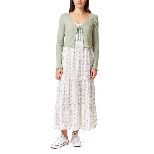 Juniors Wallflower Two in One Cardigan Tier Ivory Maxi Dress