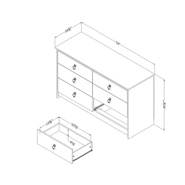 South Shore Plenny White Wash 6-Drawer Double Dresser