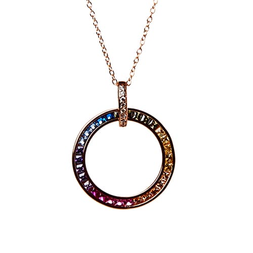 Splendere Pink Flash Rainbow CZ Circle Necklace