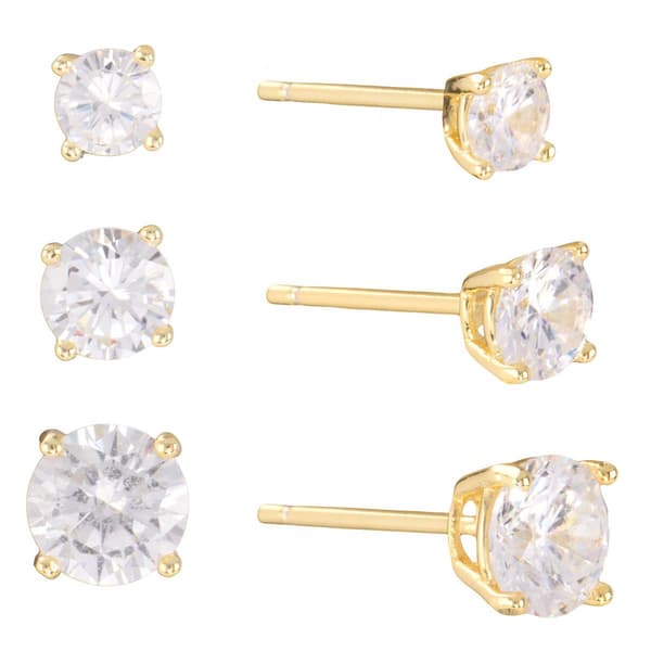 Athra 14kt. Gold over Brass 4mm/5mm/6mm Crystal Stud Earrings Set