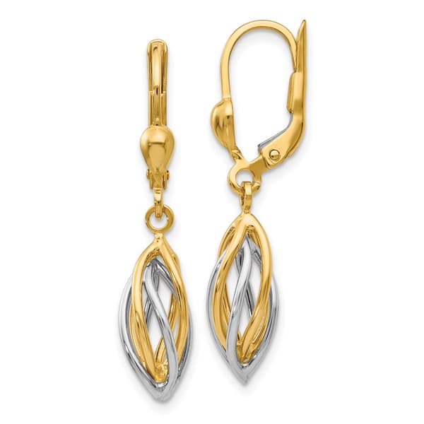 Gold Classics&#40;tm&#41; 14kt. Two-Tone Dangle Leverback Earrings - image 