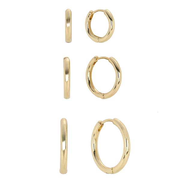 Athra 14kt. Gold over Brass 3pr. Huggie Hoop Earrings Set