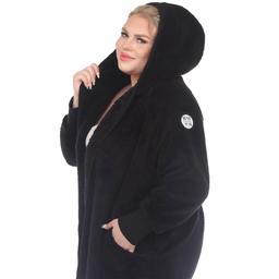 Plus Size White Mark Plush Hooded Cardigan With Pockets