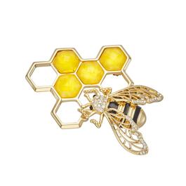 Napier Gold-Tone Yellow & Black Honeycomb Bee Pin