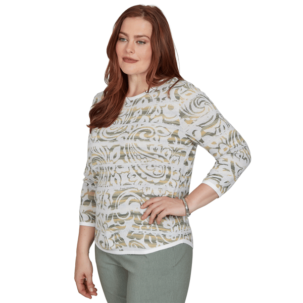 Petite Alfred Dunner Provence Paisley Stripe Sweater