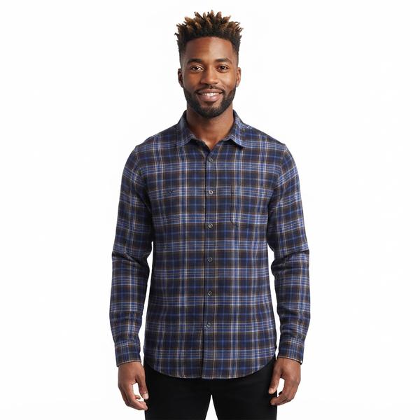 Mens Mountain Ridge Long Sleeve Flannel Shirt - Charcoal/Blue