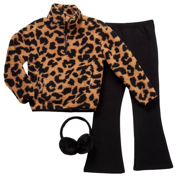 Girls (7-12) BTween(R) 1/4 Zip Leopard Sherpa Top w/ Leggings Set - image 