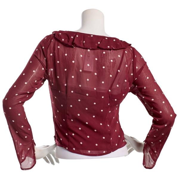 Juniors No Comment Chiffon Dot Princess Seam Ruffle Blouse
