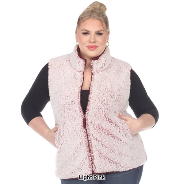 Plus Size White Mark Zip Up Sherpa Vest