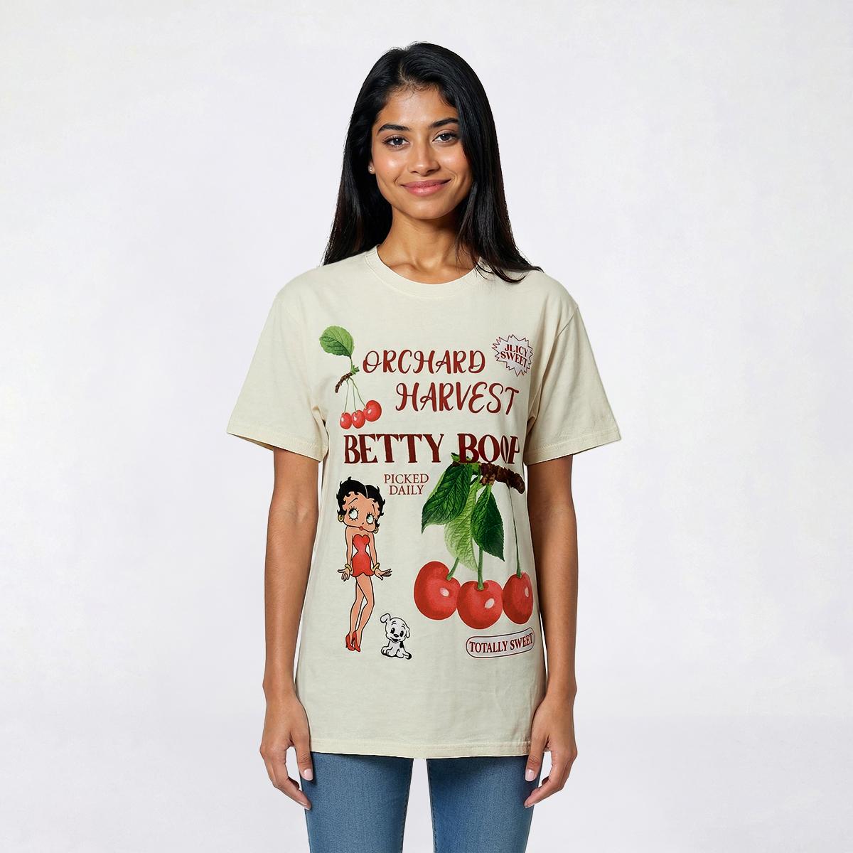 Juniors Betty Boop Orchard Harvest Cherry Tee