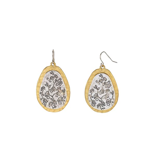 Ruby Rd. Silver-Tone Overlay Etched Oval Drop Earrings - image 