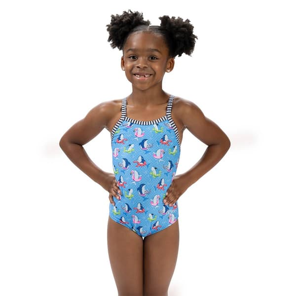 Girls &#40;4-6x&#41; Dolfin&#40;R&#41; Fin Floats Criss-Cross One Piece Swimsuit - image 