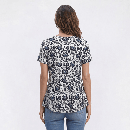 Womens Bobeau Short Sleeve Floral Pineapple Babydoll Tee