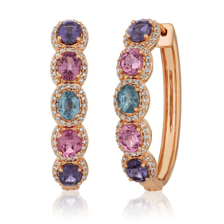 Le Vian(R) 14kt. Rose Gold 3 1/2ctw. Spinel Diamond Hoop Earrings