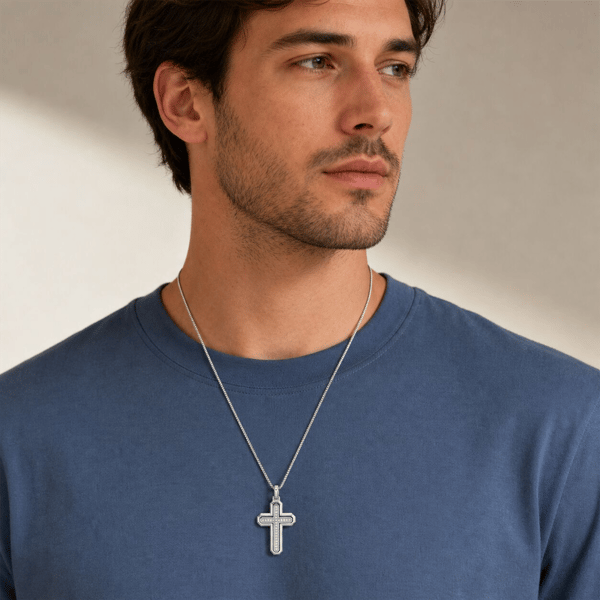 Mens Lynx 1/2ctw. Lab-Grown Diamond Cross Necklace-LGM0026P50SIL