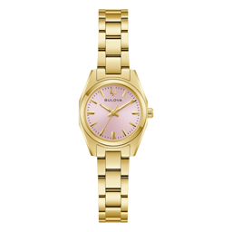 Womens Bulova Surveyor Gold Tone Pink Dial Bracelet Watch- 97L187