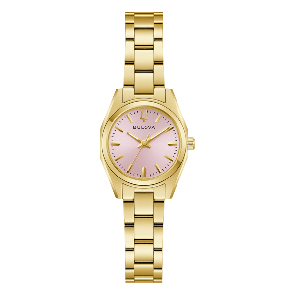 Womens Bulova Surveyor Gold Tone Pink Dial Bracelet Watch- 97L187 - image 