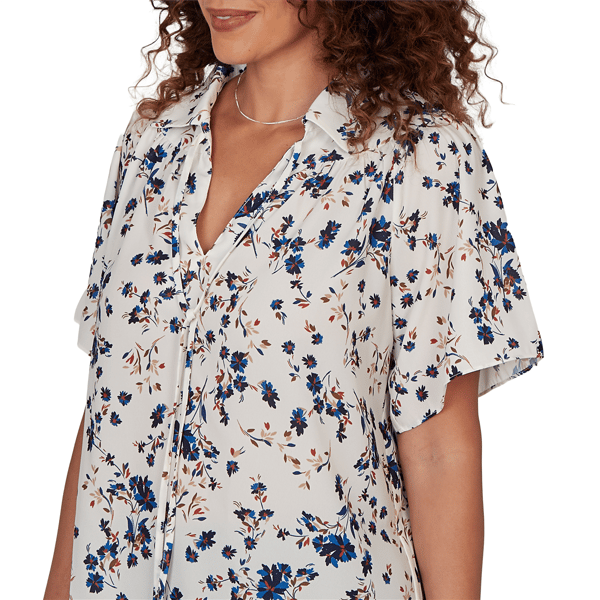 Petite Emaline Summer In The City Tie Neck Floral Blouse