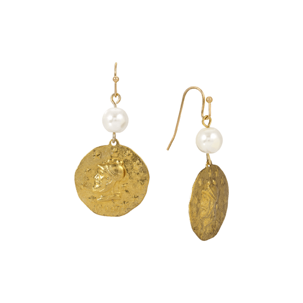 1928 Faux Pearl & Gold-Tone Coin Earring