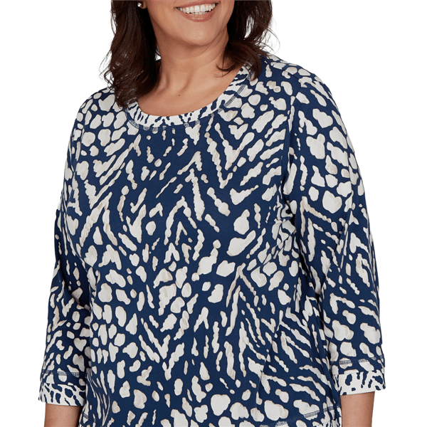 Plus Size Alfred Dunner Good To Go 3/4 Sleeve Abstract Blouse