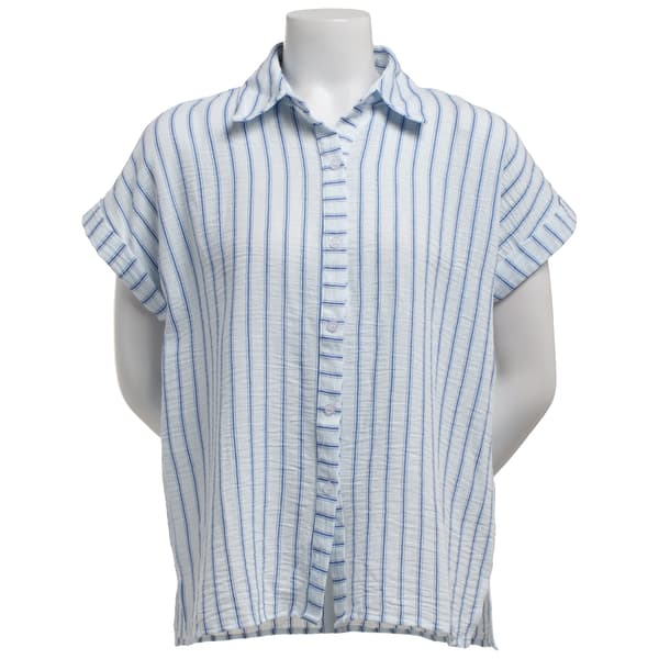 Womens Notations Dolman Sleeve Stripe Linen Casual Button Down - image 