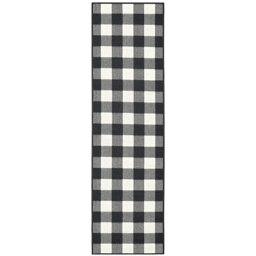 HomeRoots Black & Ivory Indoor Outdoor Runner Rug