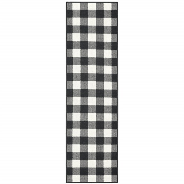 HomeRoots Black & Ivory Indoor Outdoor Runner Rug
