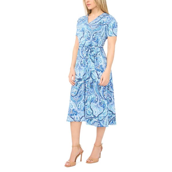 Petite MSK Short Sleeve V Neck Paisley Midi Dress