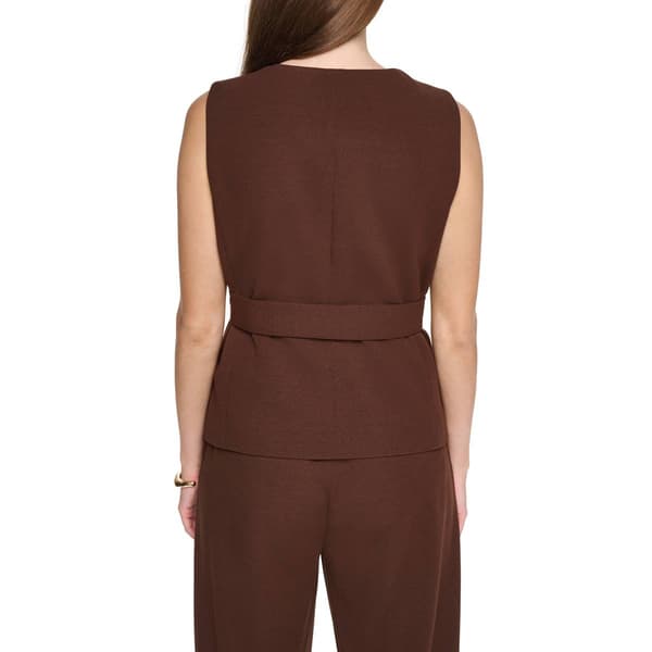 Womens Halston Solid V Neck Belted Vest
