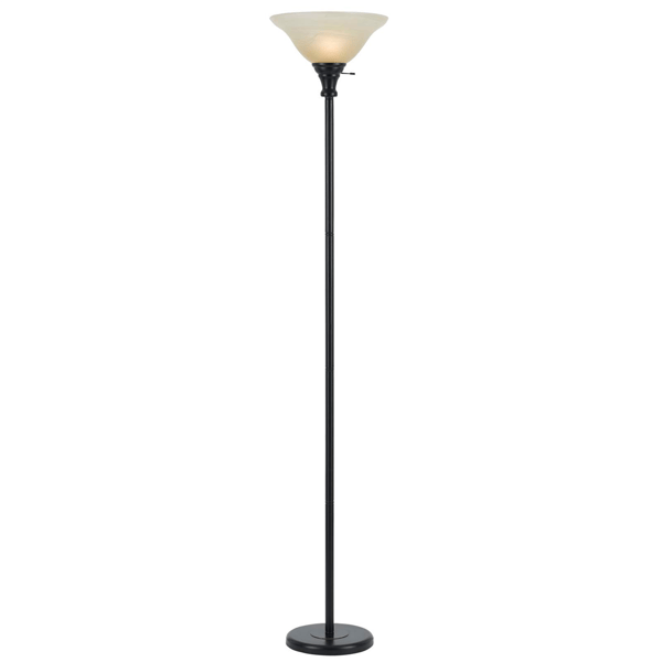 HomeRoots 71 Bronze Torchiere Floor Lamp With Beige Frosted Gla