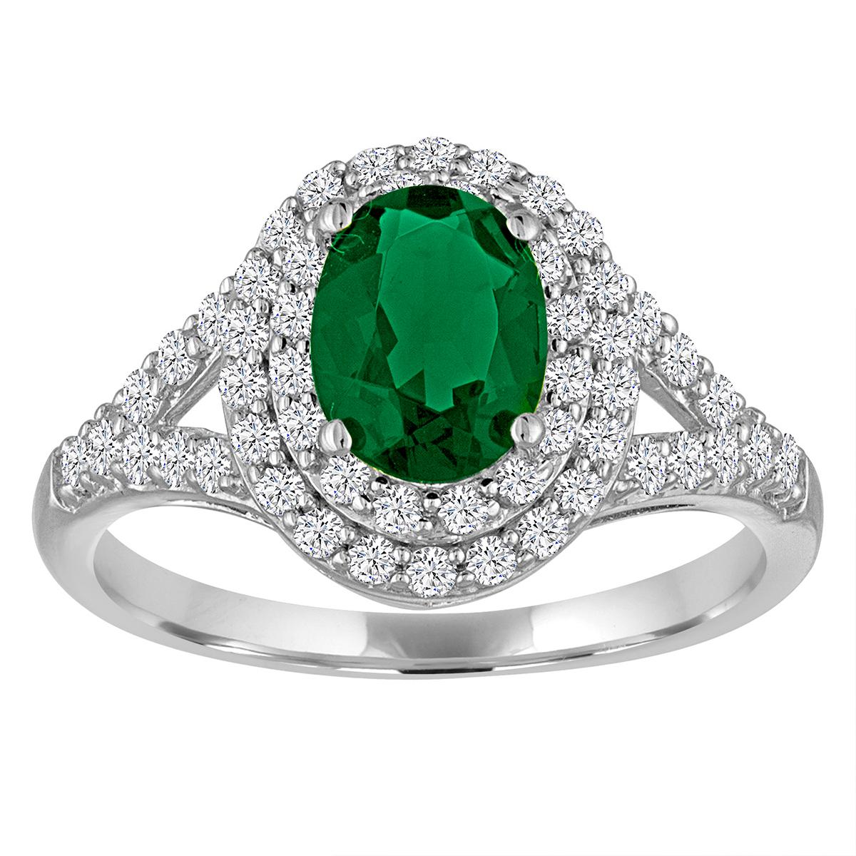 Gemstone Classics™ Silver Emerald/Sapphire Oval Halo Ring