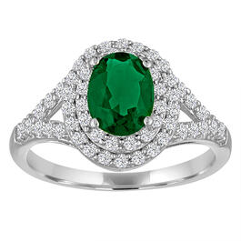 Gemstone Classics&#40;tm&#41; Silver Emerald/Sapphire Oval Halo Ring