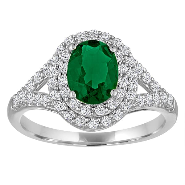 Gemstone Classics(tm) Silver Emerald/Sapphire Oval Halo Ring - image 