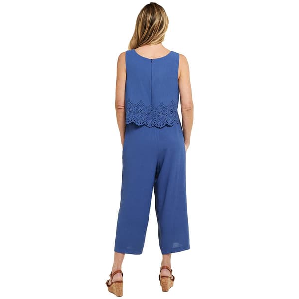 Womens Connected Apparel Sleeveless Laser Cut Eyelet Jumpsuit