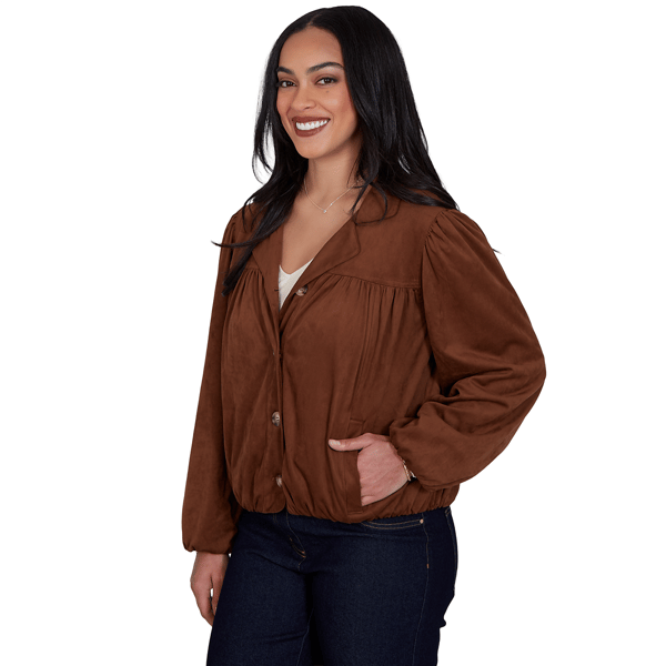 Womens Ruby Rd. English Countryside Faux Suede Bomber Jacket