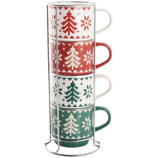 Boston Warehouse Set of 4 13oz. Nordic Pattern Stacked Mugs - image 