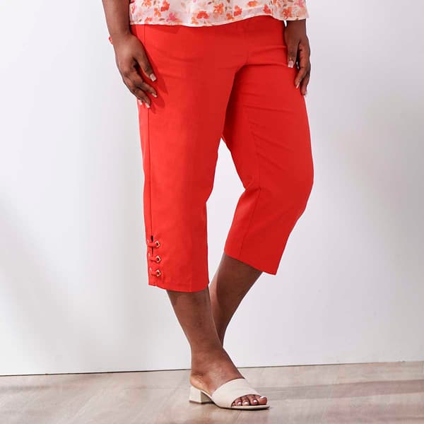 Womens Zac & Rachel Solid Pull On Capris with Hem Hardware