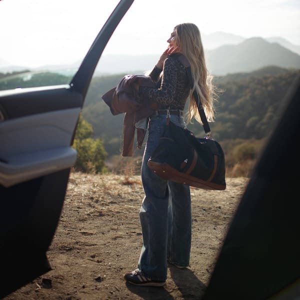 ELLE Luxe Journey Twill and Vegan Leather Weekender Duffel Bag