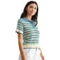 Womens CITY BLUES Short Sleeve Crochet Stripe Polo Sweater - image 3