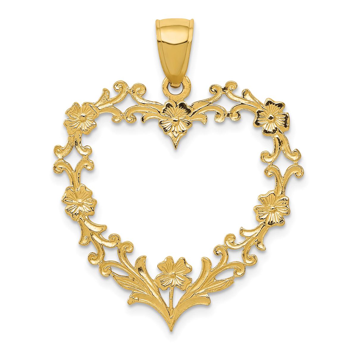 Gold Classics™ 14kt. Polished Floral Border Heart Pendant