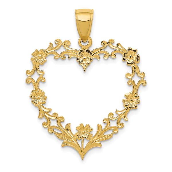 Gold Classics(tm) 14kt. Polished Floral Border Heart Pendant - image 